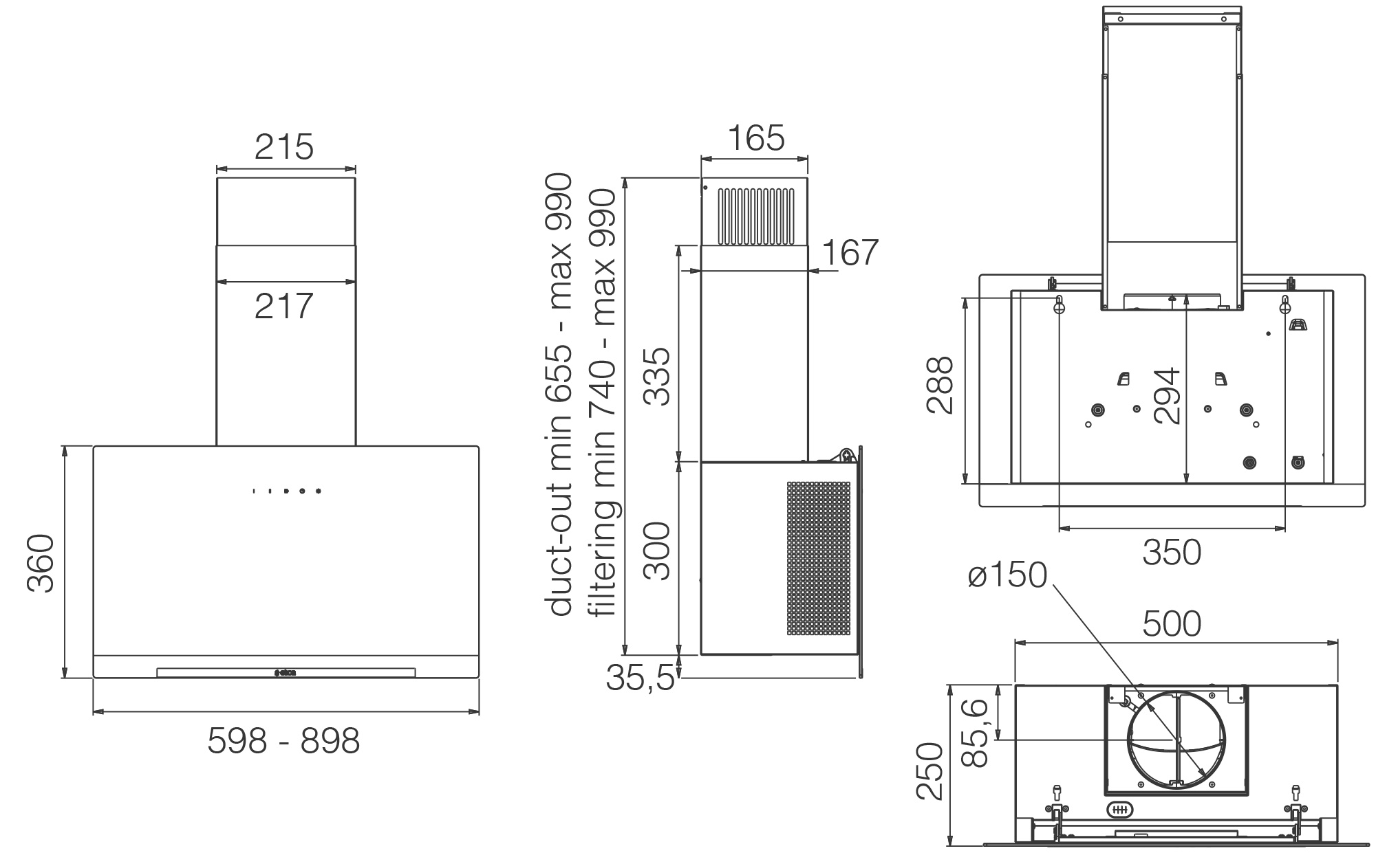 Davlumbazlar Duvar tipi APLOMB black 60 tech sheet