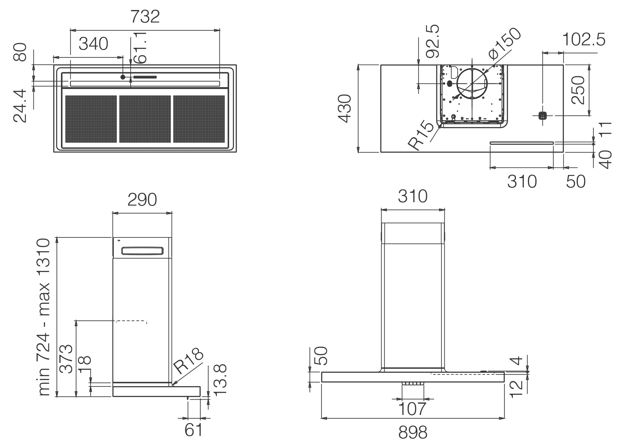 Campanas De pared BIO Oak + White 90 tech sheet