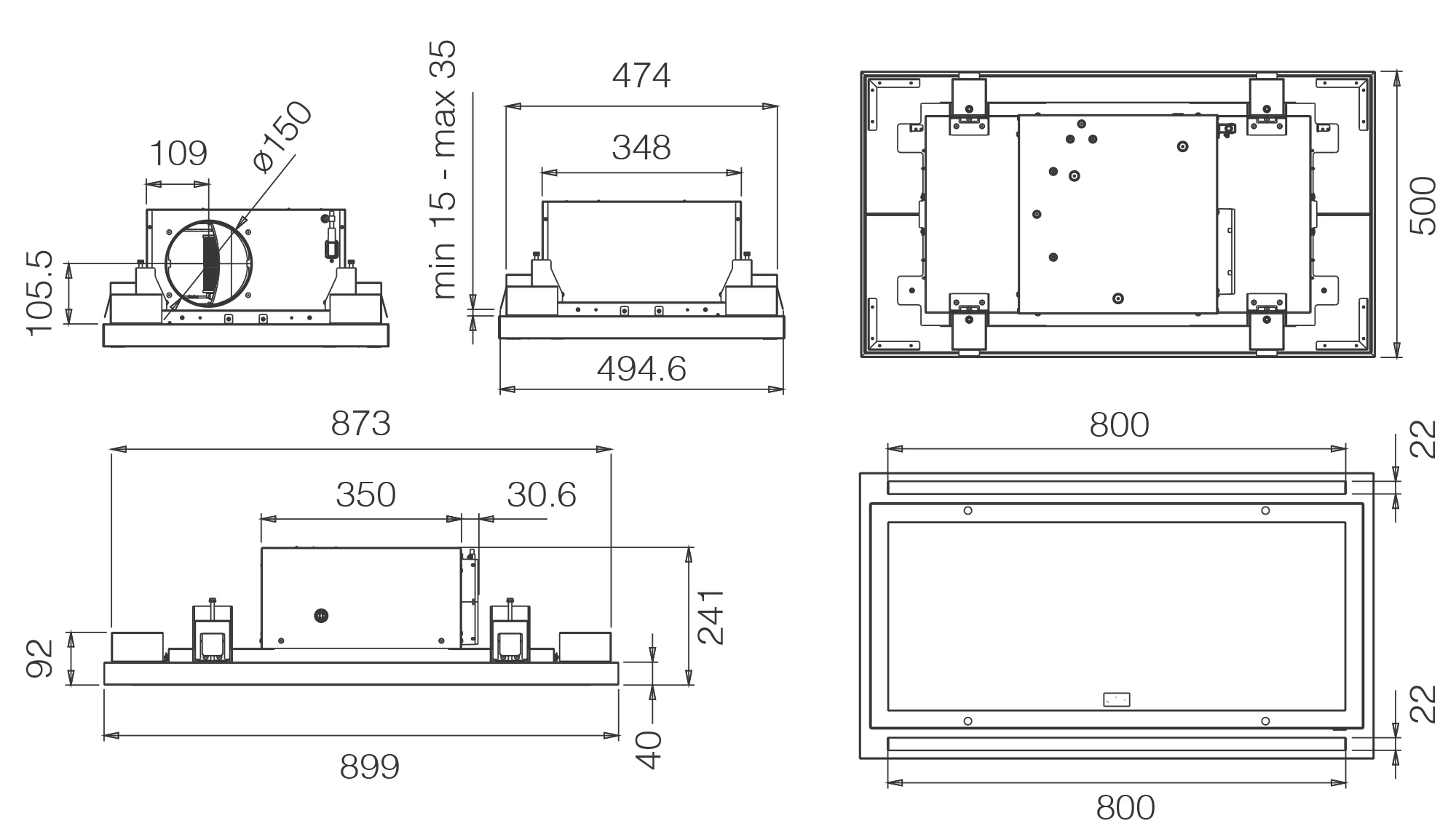 Hottes Plafond CLOUD SEVEN inox 90 tech sheet