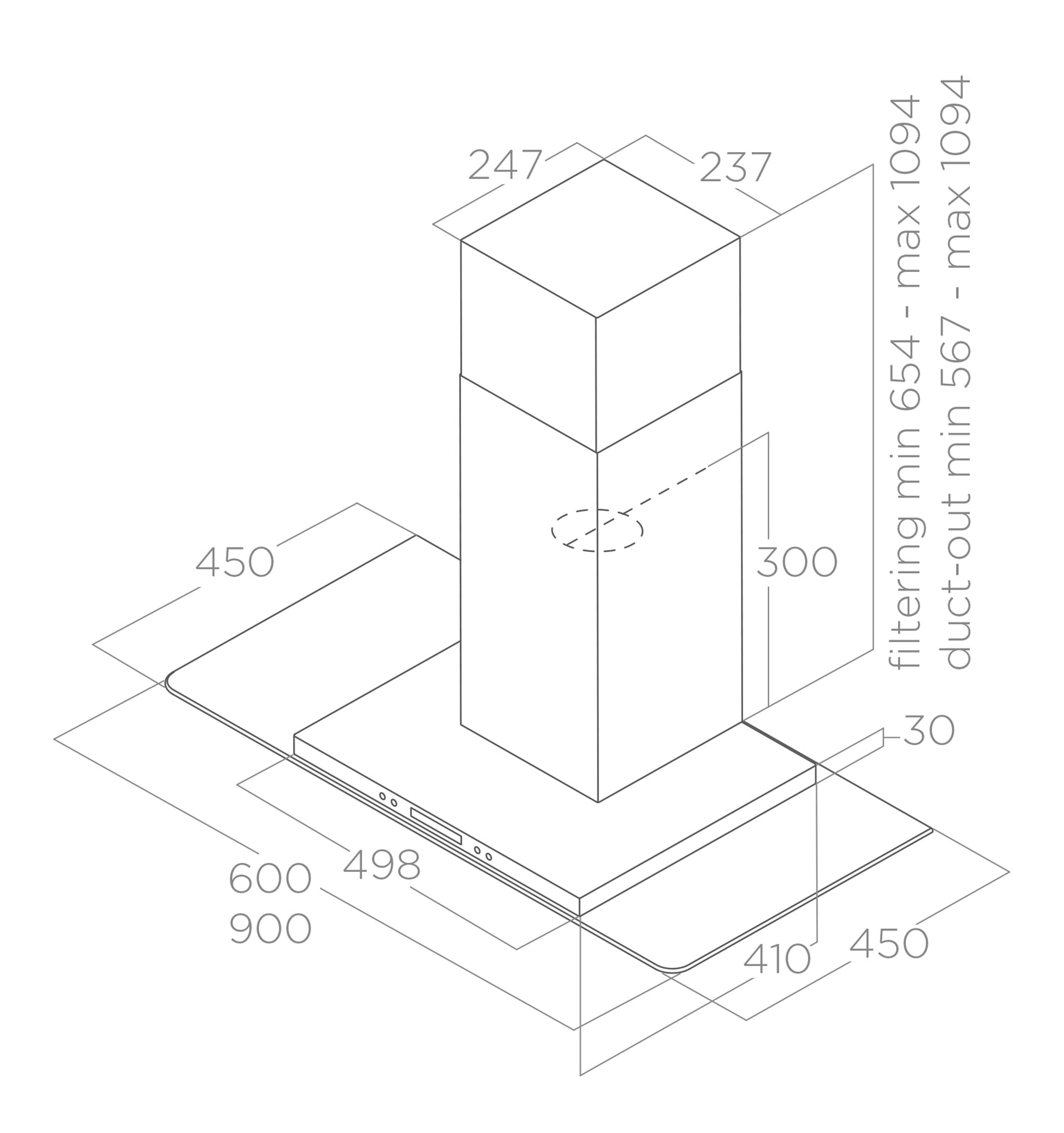 Hoods Wall-Mount FLAT GLASS inox 90 tech sheet