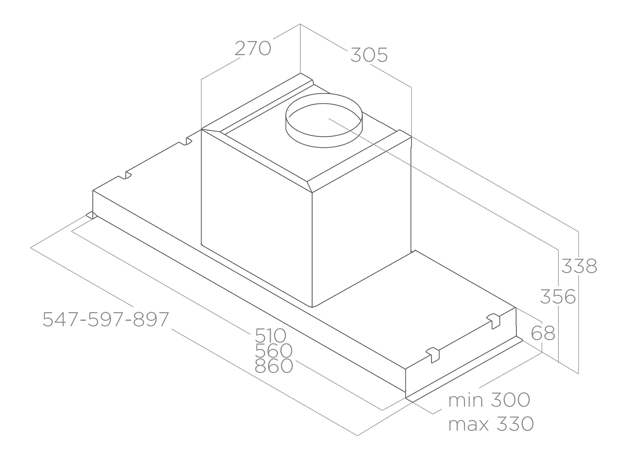 Hoods Integrated GLASS OUT inox 60 tech sheet