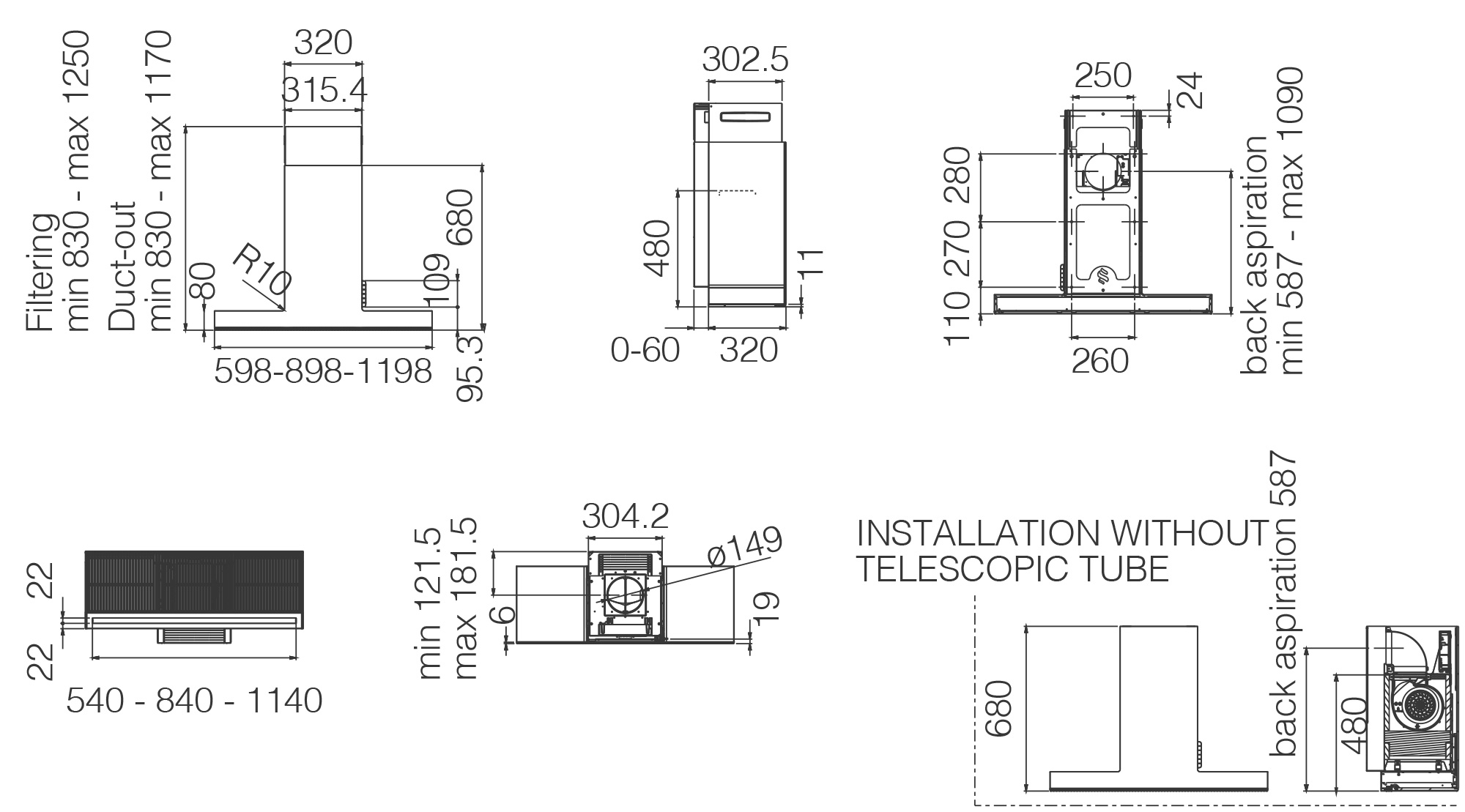 Cappe Parete HAIKU inox 32 tech sheet