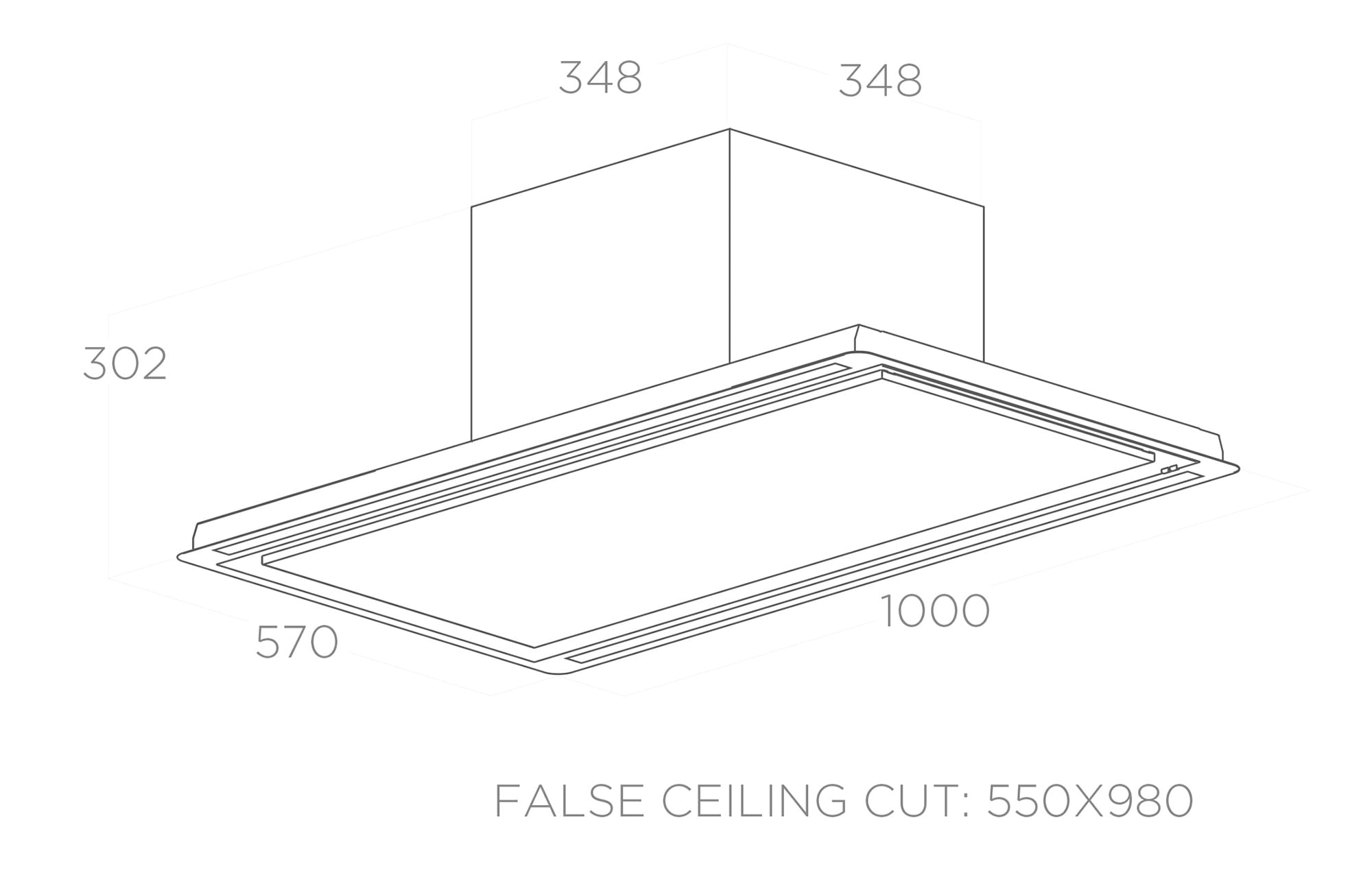 Exaustores Teto HILIGHT GLASS white 100x57 tech sheet