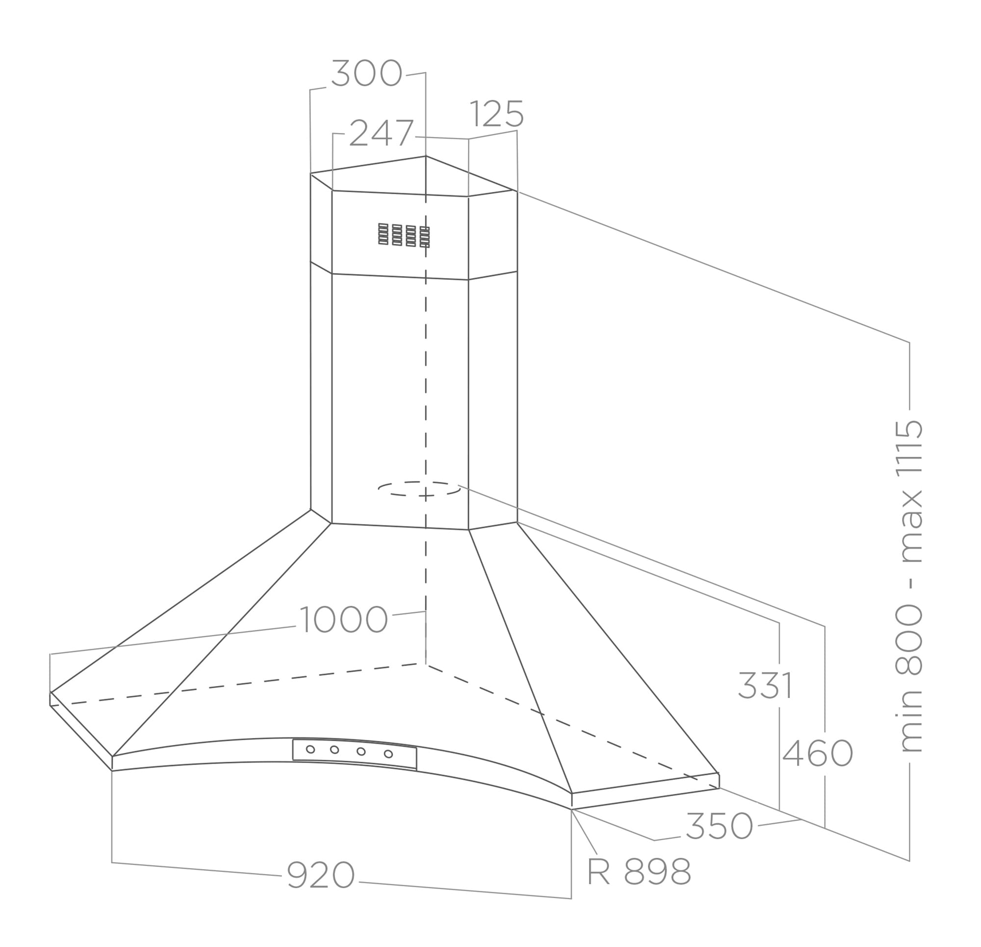 Hottes  HYDRA inox 100x100 tech sheet