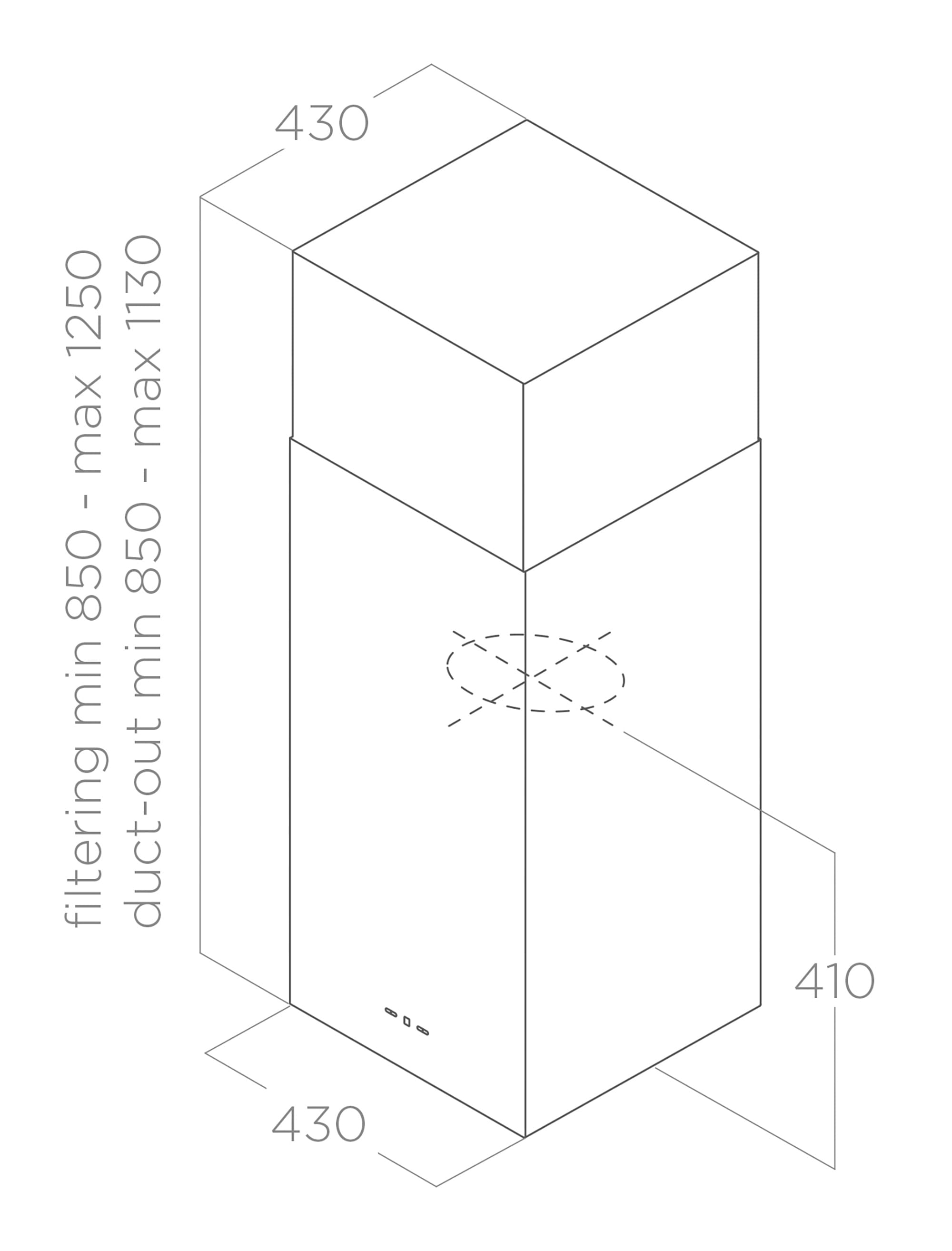 Вытяжки Островные KUADRA ISLAND inox 43x43 tech sheet