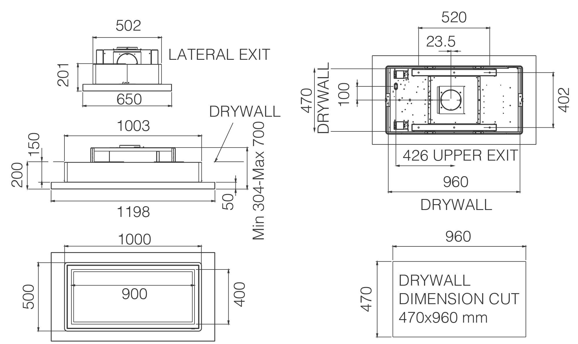 Hoods Ceiling LULLABY Oak + White 120x65 tech sheet