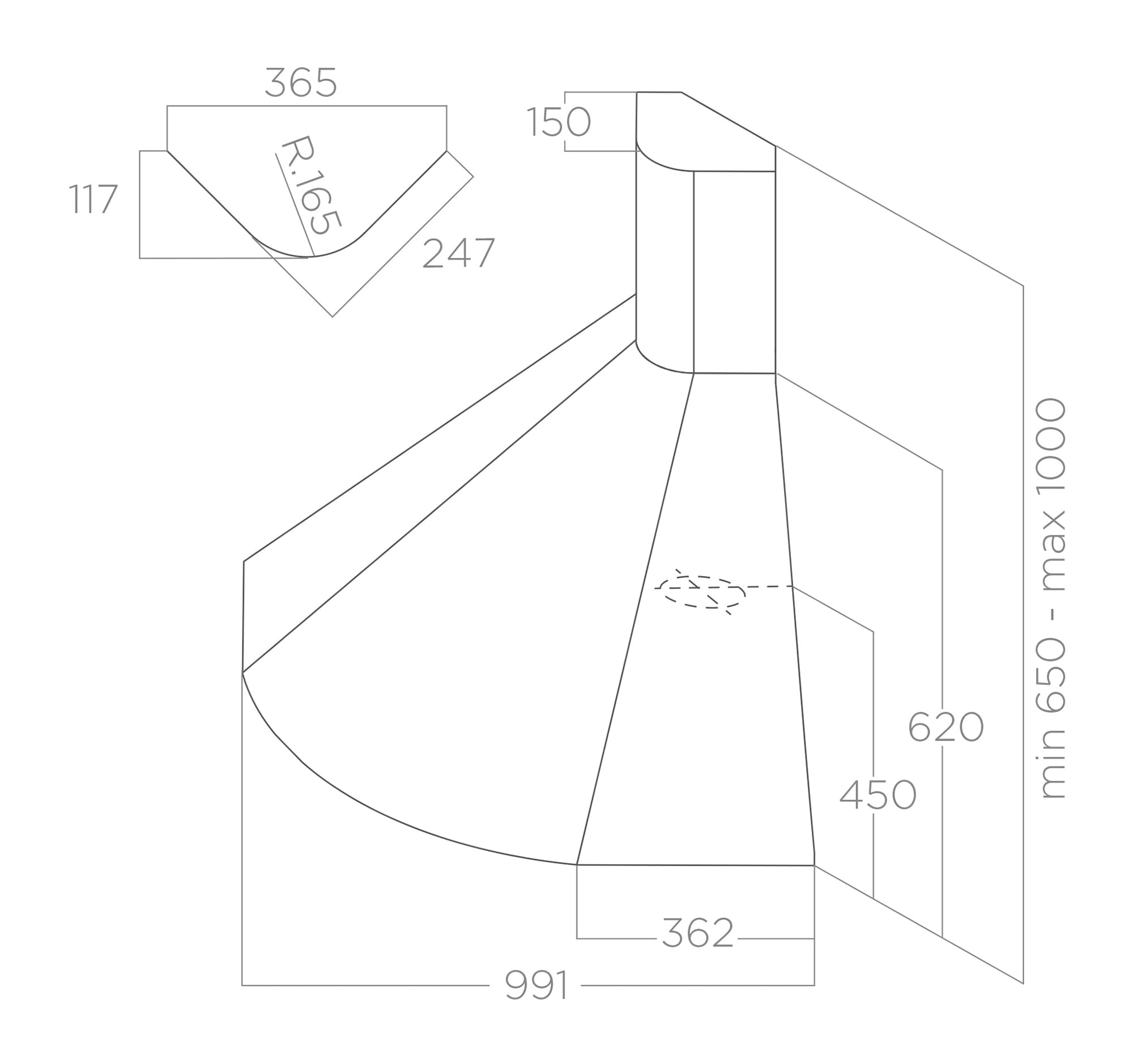 Cappe Parete RUBINO CORNER inox 100 tech sheet