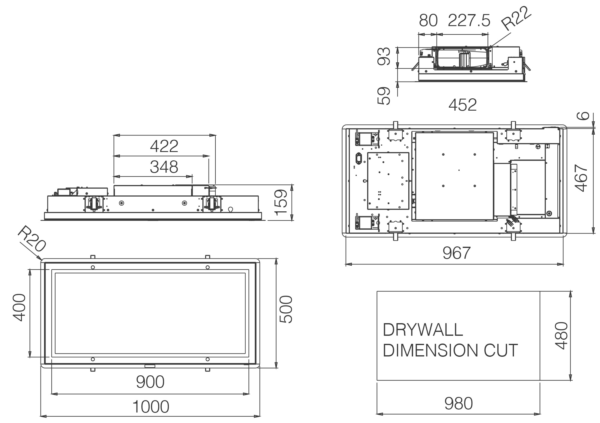 Hoods Ceiling SKYDOME white 100x50 tech sheet