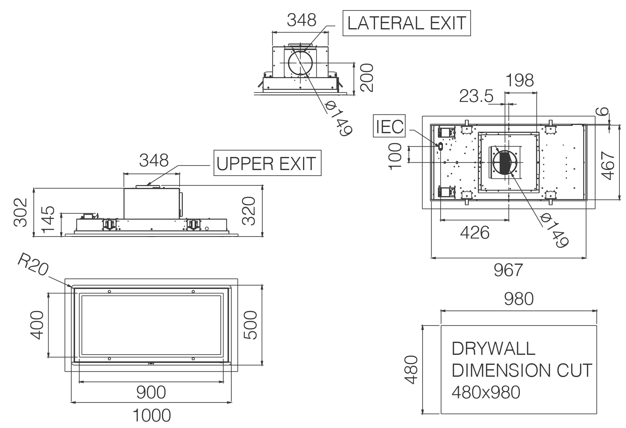 Hottes  SKYDOME white 100x50 tech sheet