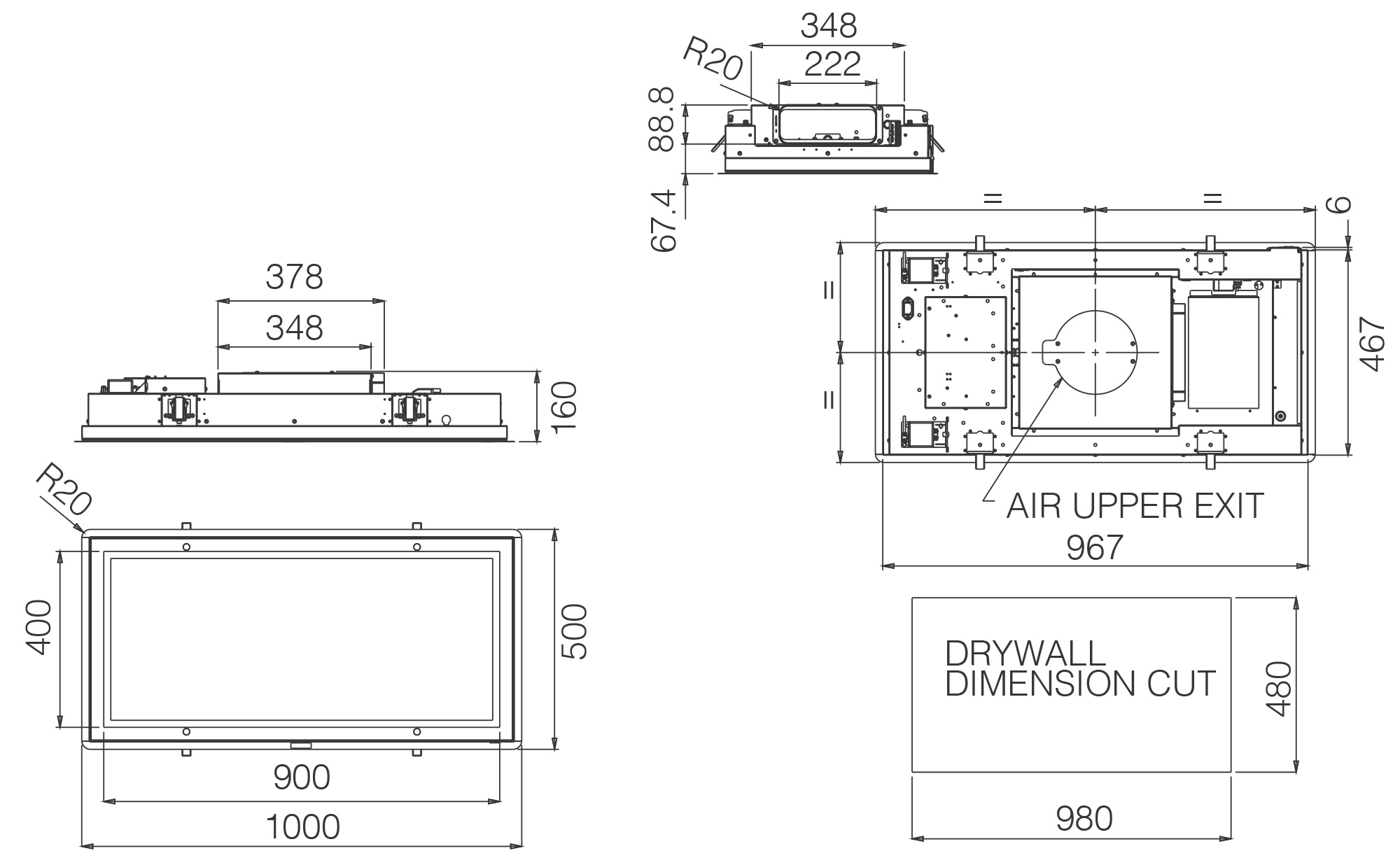 Dunstabzugshauben Decke SKYDOME white 100x50 tech sheet