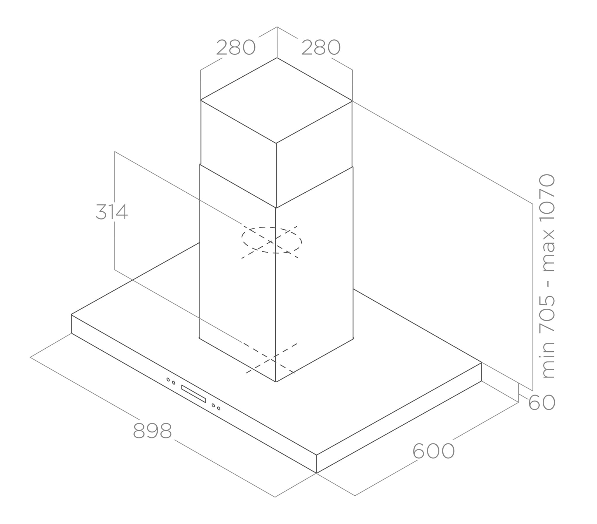 Davlumbazlar  SPOT PLUS ISLAND inox 90x60 tech sheet