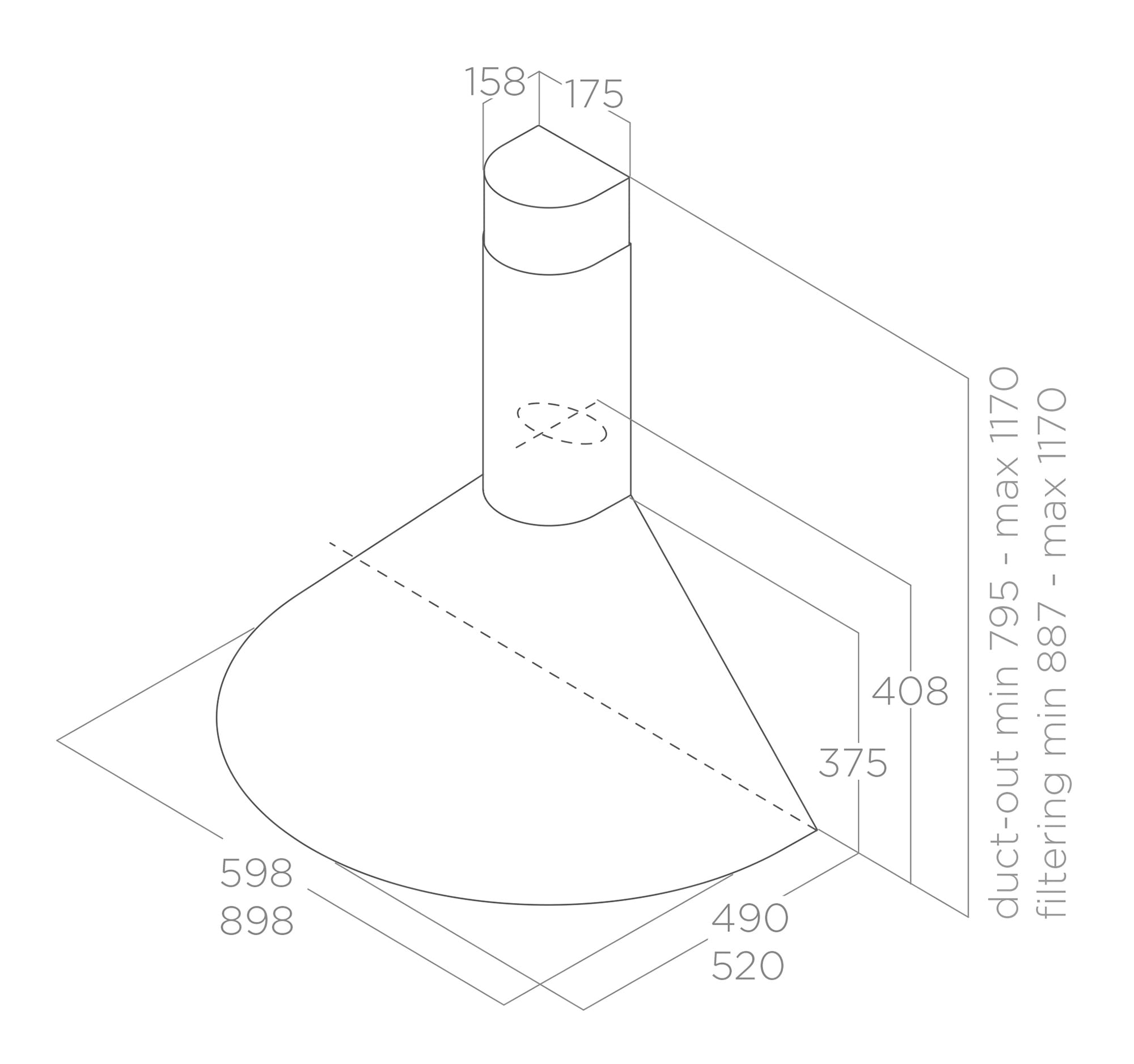 Hoods Wall mounted TONDA inox 60 tech sheet